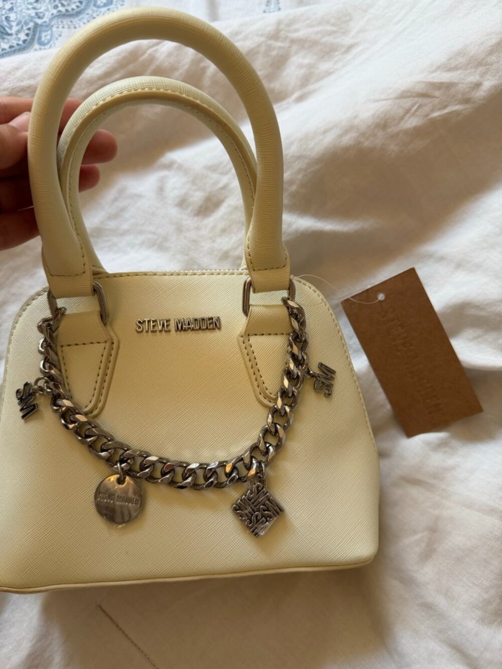 Steve Madden Mini Satchel Pale Yellow with Chain Charm NWT